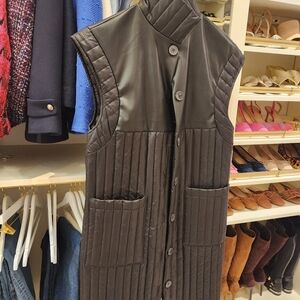 Black Quilted Sleeveless Vest with Leather Accents